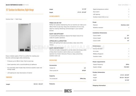 DCS RF15IR3 Spec Sheet