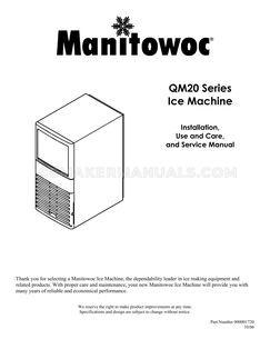 Manitowoc QM20A Installation, Use and Care, and Service Manual