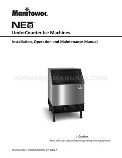 Manitowoc UDF0140A Installation, Operation and Maintenance
