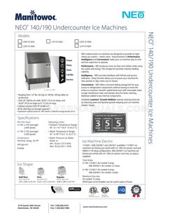 Manitowoc UDF0140A Specifications Sheet
