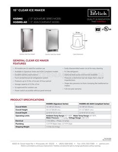 Perlick H50IMSADL Specifications Sheet