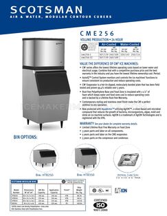 Scotsman CME256AS-1F Specification Sheet