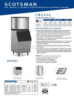 Scotsman CME656WS-3F Specification Sheet