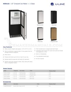 U-Line UHCR115SS01B Spec Sheet